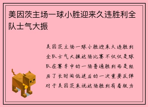 美因茨主场一球小胜迎来久违胜利全队士气大振