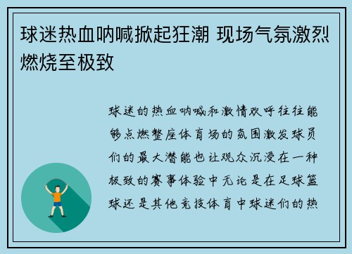 球迷热血呐喊掀起狂潮 现场气氛激烈燃烧至极致